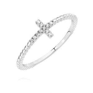 Sterling Silver 925 - Finger Ring - Cross Frame with Crystal