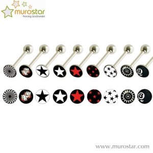 Stahl - Zungenbarbell - 1,6 mm - Big Black Star Design