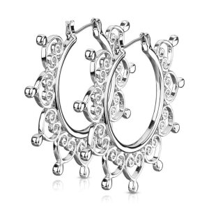 Steel - Large Hoop Earring - Heart Filigree