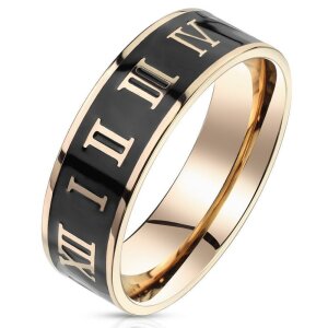 Rosegold Steel - Finger Ring - Black Enamel Center with...