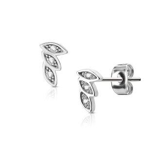 Steel - Ear stud -  3 Leaves Combination