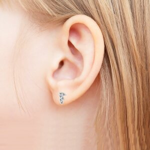 Steel - Ear stud -  3 Leaves Combination