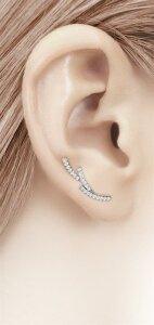 Stainless Steel - Earring - Ear Crawler Abstract with Crystal