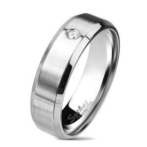 Edelstahl - Finger Ring - Matt Streifen mit Kristall