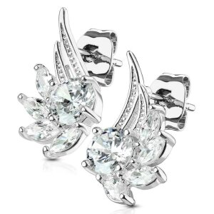 Silver - Ear stud - Crystal Angel Wing