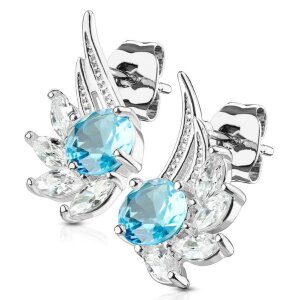 Silver - Ear stud - Crystal Angel Wing