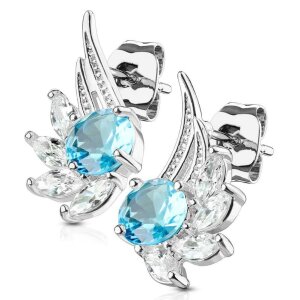 Silver - Ear stud - Crystal Angel Wing Silver AQ - Aquamarin