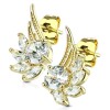 Acier inoxydable - Clous doreilles - Ailes dange avec zircon or CC - Cristal clair