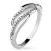 Sterling Silver 925 - Finger Ring - Wave Design with Crystal 53