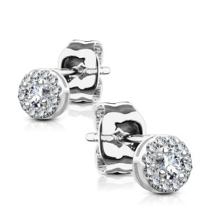 Silver - Ear stud - paved round with crystals - 925...