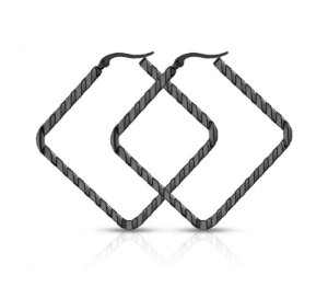Stahl - Creolen - Quadrat mit Relief Muster