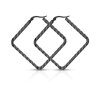 Steel - Large Hoop Earring - Wave Pattern Square Diamond Shaped  Black