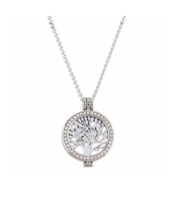 Stainless Steel - long Chain Necklace - Crystal Life Tree