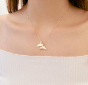 Rosegold Steel - Halskette - Walflossen Paar mit Gravur Love
