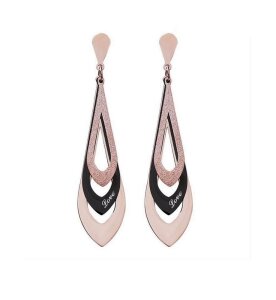 Rosegold Steel - Ohrstecker - Zweifarbig mit Diamantoptik und Gravur Love