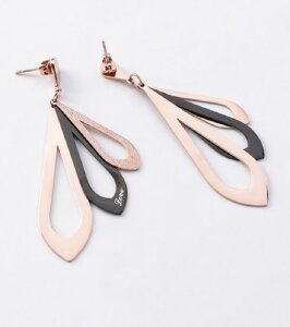 Rosegold Steel - Ohrstecker - Zweifarbig mit Diamantoptik und Gravur Love