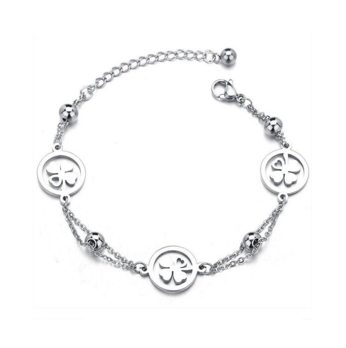 Edelstahl - Armband - Kleeblatt und Herz - verziert