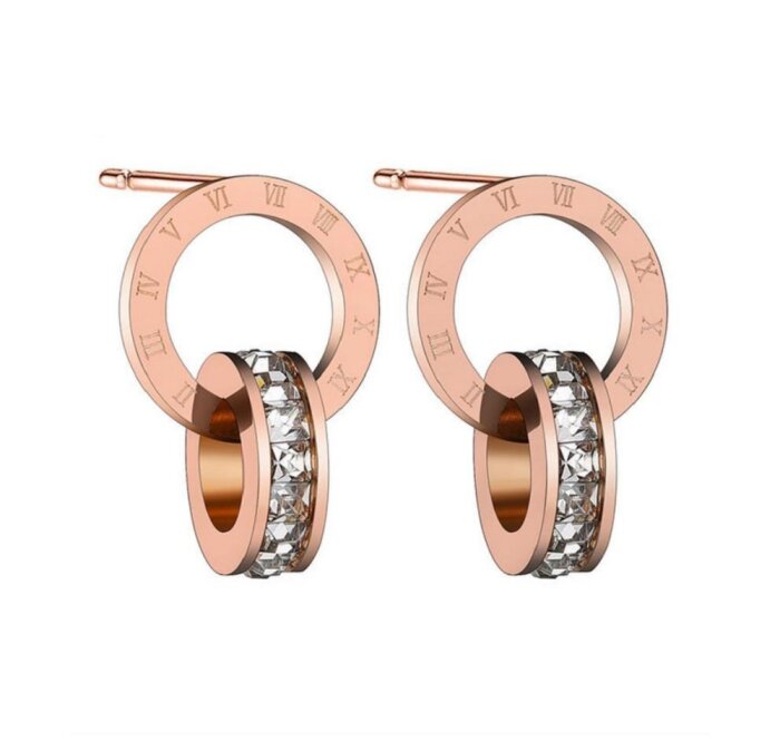 Rosegold Steel - Ohrstecker - Römische Ziffern und...