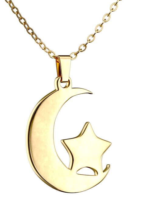 Edelstahl - Halskette - Mond mit Stern Gold