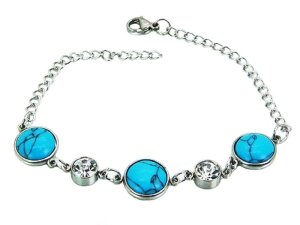 Stainless Steel - Bracelet - Turquoise stone and crystals