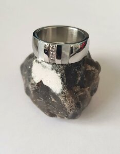 Edelstahl - Finger Ring - Muschel Perloptik und Kristall