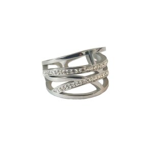 Edelstahl - Finger Ring - Cut Design mit Kristallbogen