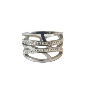 Edelstahl - Finger Ring - Cut Design mit Kristallbogen 62