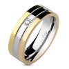 Edelstahl - Finger Ring - Triple Color mit Kristall