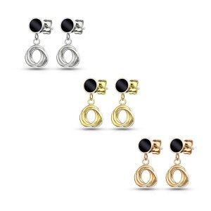 Steel - Ear stud - Round Black Enamel with Multi...