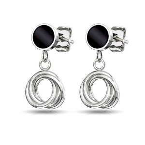 Steel - Ear stud - Round Black Enamel with Multi...