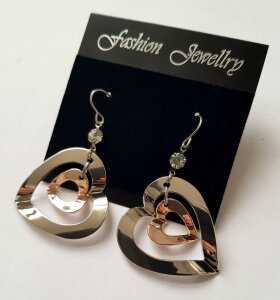 Stainless steel - earring - Crystal and Bicolor Heart