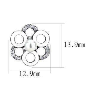 Stainless Steel - Ear Studs - Flower with Crystal and Pearl