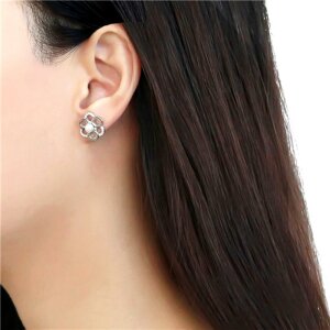 Stainless Steel - Ear Studs - Flower with Crystal and Pearl