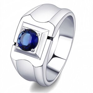 Edelstahl - Finger Ring - Zirkon Blau