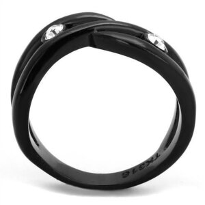 Black Steel - Finger Ring - Spiral with Crystals
