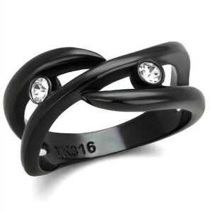 Black Steel - Finger Ring - Spiral with Crystals 53