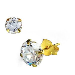 Sterling Silver 925 - Studs - Crystal Round and 18K Gold