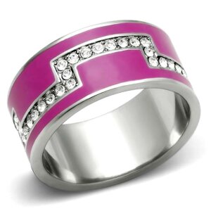 Steel - Finger Ring - Pink with Crystal 53