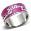 Steel - Finger Ring - Pink with Crystal 62