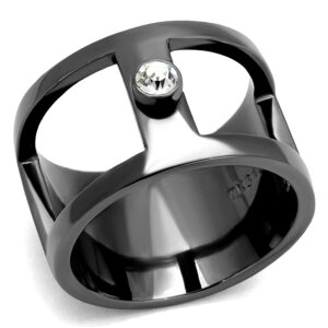 Edelstahl - Finger Ring - Anthrazit mit Single Kristall