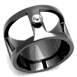 Edelstahl - Finger Ring - Anthrazit mit Single Kristall 64
