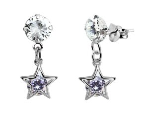 Sterling Silver 925 - Stud Earrings - Crystal and Star...