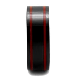 Edelstahl - Finger Ring - Schwarz mit roten Streifen