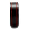 Edelstahl - Finger Ring - Schwarz mit roten Streifen