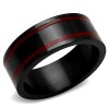 Edelstahl - Finger Ring - Schwarz mit roten Streifen 59
