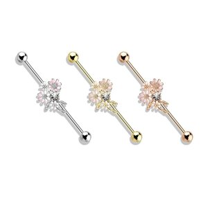 Steel - Industrial barbell - flowers with crystal