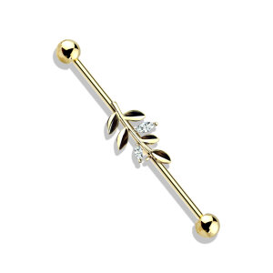 Stahl - Industrial Barbell - Zweig mit Kristallen Gold Steel