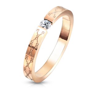 Rosegold Steel - Finger Ring - Floral Filigree Etched...