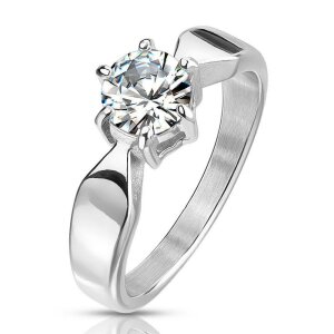 Steel - Finger Ring - Prong Set Round Crystal