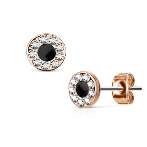 Steel - Ear stud -  Round Crystals with Black Center...